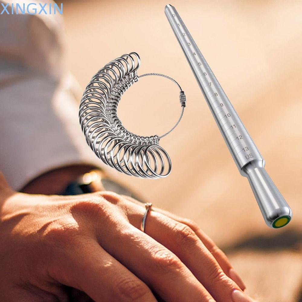 XINGXIN Mandrel วัดเครื่องมือ,แหวน Stick โลหะวัดแหวน Sizer เครื่องมือวัดชุด,ขอบเรียบอลูมิเนียมแหวน Mandrel ทนทานเครื่องประดับ Sizers ชุด