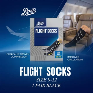 Boots บู๊ทส์ ฟาร์มาซูติคอลส์ ถุงเท้าสำหรับสวมใส่ระหว่างเที่ยวบิน ขนาด 9-12 1 แพ็ค