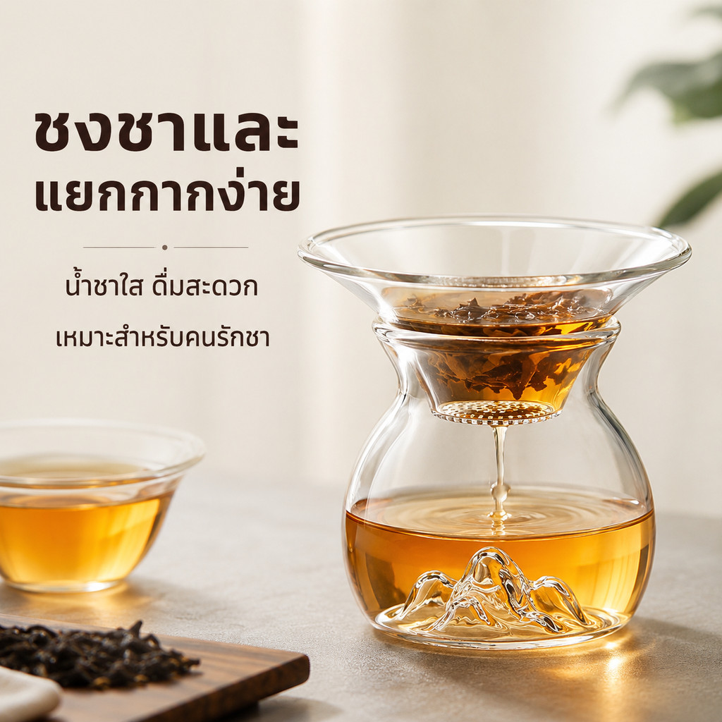 กาน้ำชาแก้วบอโรซิลิเกต พร้อมที่กรองชา | กาชงชาแก้วทนความร้อน ดีไซน์มินิมอล สำหรับชงชาใบ ชาดอกไม้ ใช้ในบ้านและออฟฟิศ