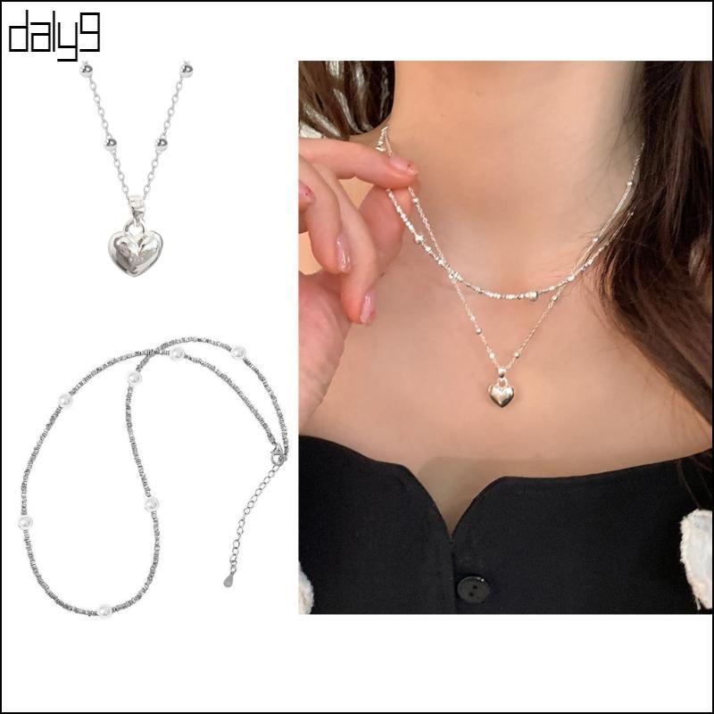 Dal Sweet Cool Heart Pendant Necklace Y2K Layered Choker Collar Necklace
