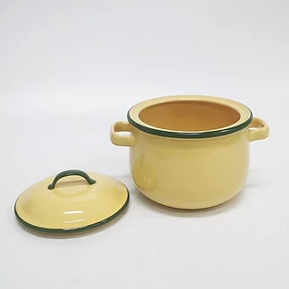 INDRA CERAMIC หม้อโบราณปิ่นโต ลายสังกะสีเหลือง เซรามิกเข้าไมโครเวฟได้ *ห้ามตั้งบนเตาแก๊สหรือเตาไฟฟ้า