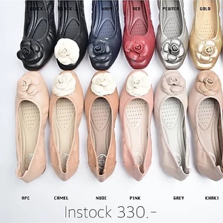 size 36-42 | Flat flower รองเท้าคัทชู ผู้หญิง ส้นแบน ทรงบัลเลต์ คุณภาพดี ด้านหน้าประดับดอกไม้