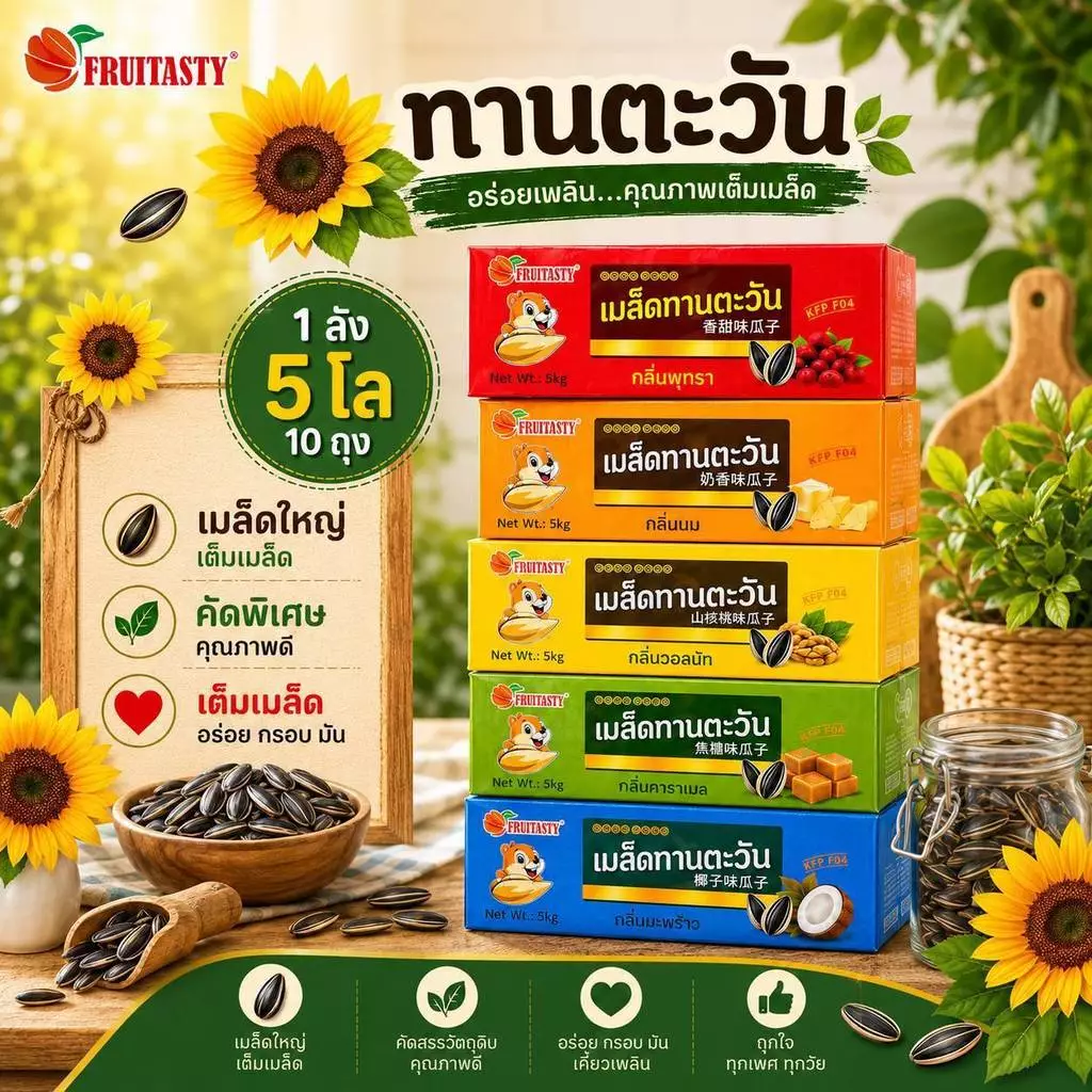 (ยกลัง) Fruitasy เมล็ดทานตะวัน 500 กรัม เมล็ดทานตะวันอบ หอมหวาน มีเนื้อพุทรา กลิ่นคาราเมล กลิ่นวอลนัท