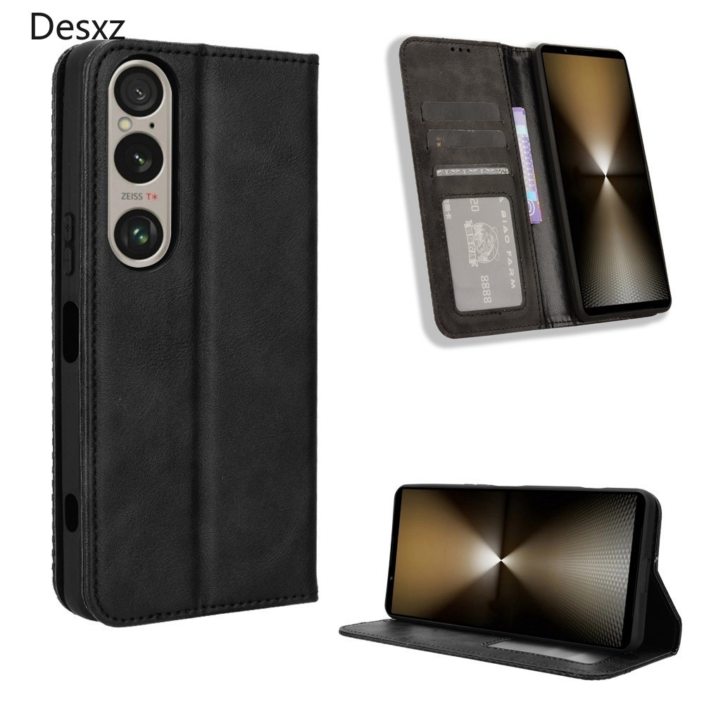 ปลอกหนังสําหรับ Sony Xperia 1 VI 2024 Vintage Flip Cover Xperia1 Mark 6 Magnetic Business Wallet Cas