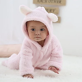 Babyonline(Y421)2F1-2G1 (ส่งด่วน1วัน)ชุดบอดี้สูทขายาวมีหมวกสำหรับเด็กแรกเกิดลายหมีขนสัตว์ อบอุ่น นิ่ม