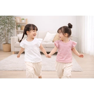 (KIDS) เสื้อยืดเด็กหญิงผ้าร่องแขนระบาย สีพาสเทลหวานๆ ใส่ได้ตั้งแต่ 1-7 ขวบ