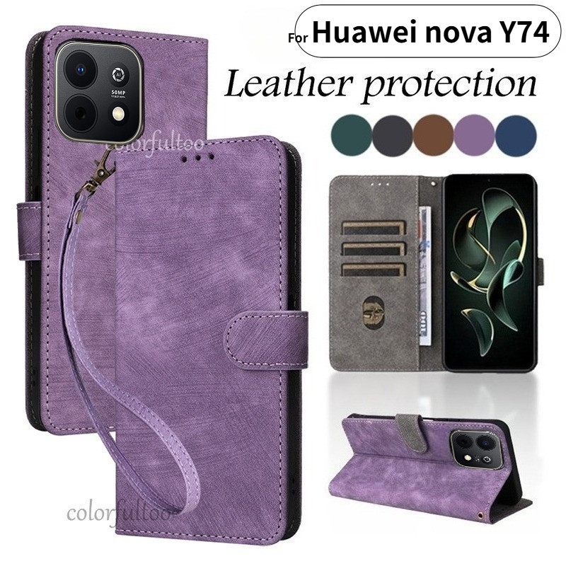 กันกระแทกเคสโทรศัพท์สําหรับ Huawei nova Y74 Y73 Y 74 73 novaY74 nova Y73 PU หนังปลอกแม่เหล็กช่องใส่ก