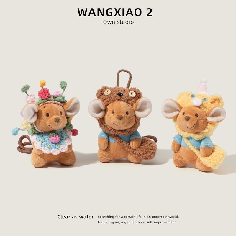 WANGXIAO 2 น่ารัก Kangaroo Adzuki Bean ตุ๊กตากระเป๋าจี้ยืน Hairpin ดอกไม้ Adzuki Bean ตุ๊กตาพวงกุญแจ