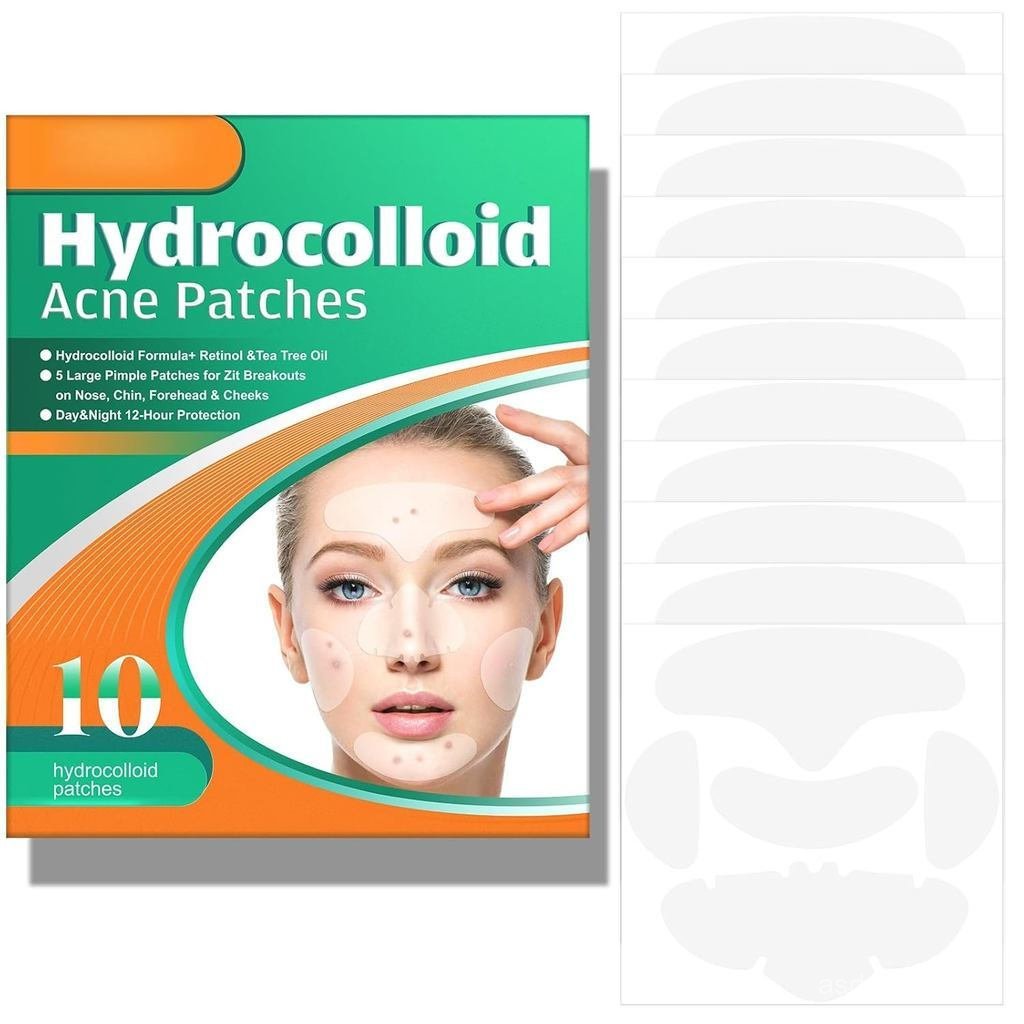 HydrocolloidAcnePatchesSet–10Face-ShapedPimpplePatchesforeheadNoseChinsChin–Retinol&TeaTreeOil–Day&N