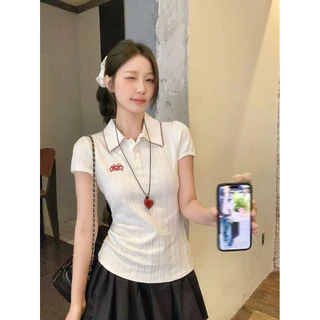พร้อมส่งจากกทม เสื้อยืดแขนสั้นคอปก เสื้อคอปกกระดุมหน้า ผ้านิ่ม ใส่บาย มินิมอล สไตล์เกาหลี Velca