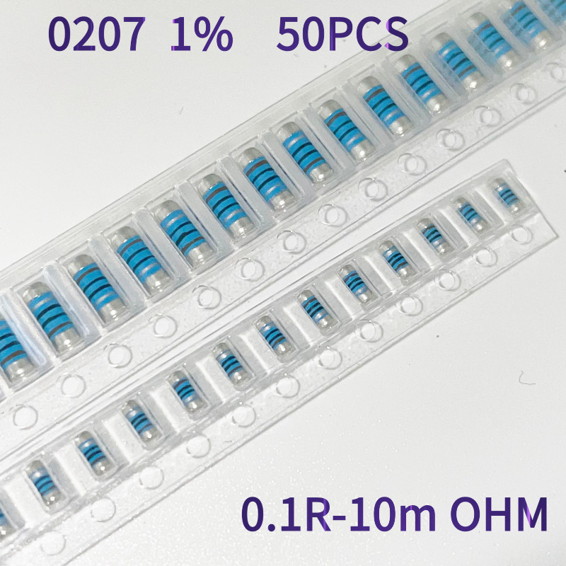 50pcs 0207 สีแหวนชิปเวเฟอร์ Resistor 1% 0R 1R 1.5 R 10R 100 Euro 1K 10K 100k 1M 0.1-10m โอห์ม
