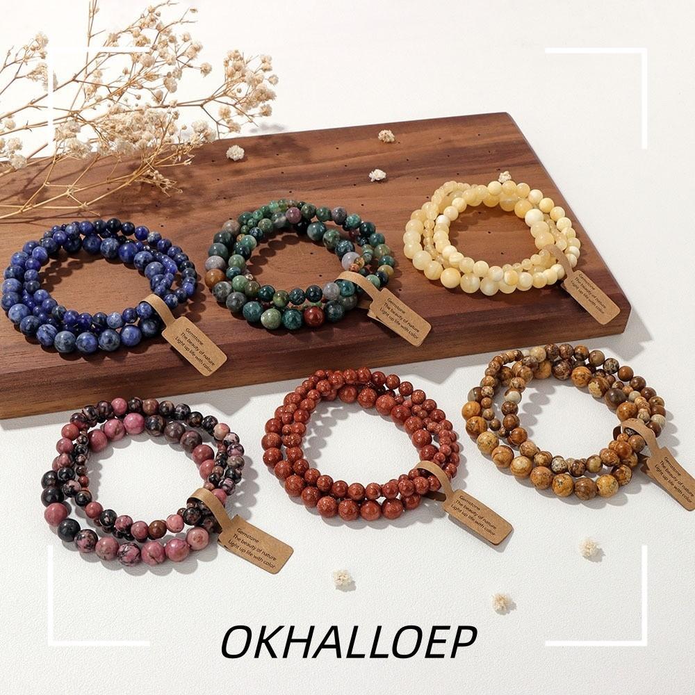 ไอโอคาลโล 3ชิ้น/เซ็ตลูกปัดสร้อยข้อมือชุด,หลายสียืดหยุ่นหินสร้อยข้อมือ,สไตล์โบฮีเมียน4/6/8มิลลิเมตรแฮนด์เมดยืดสร้อยข้อมือควอตซ์เครื่