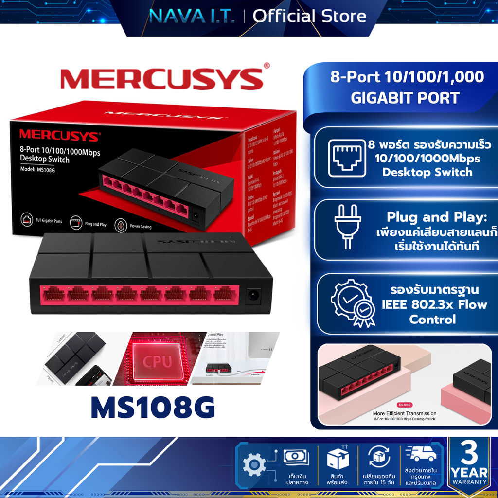 MERCUSYS MS108G SWITCH GIGABIT 8 PORT รับประกัน 3 ปี