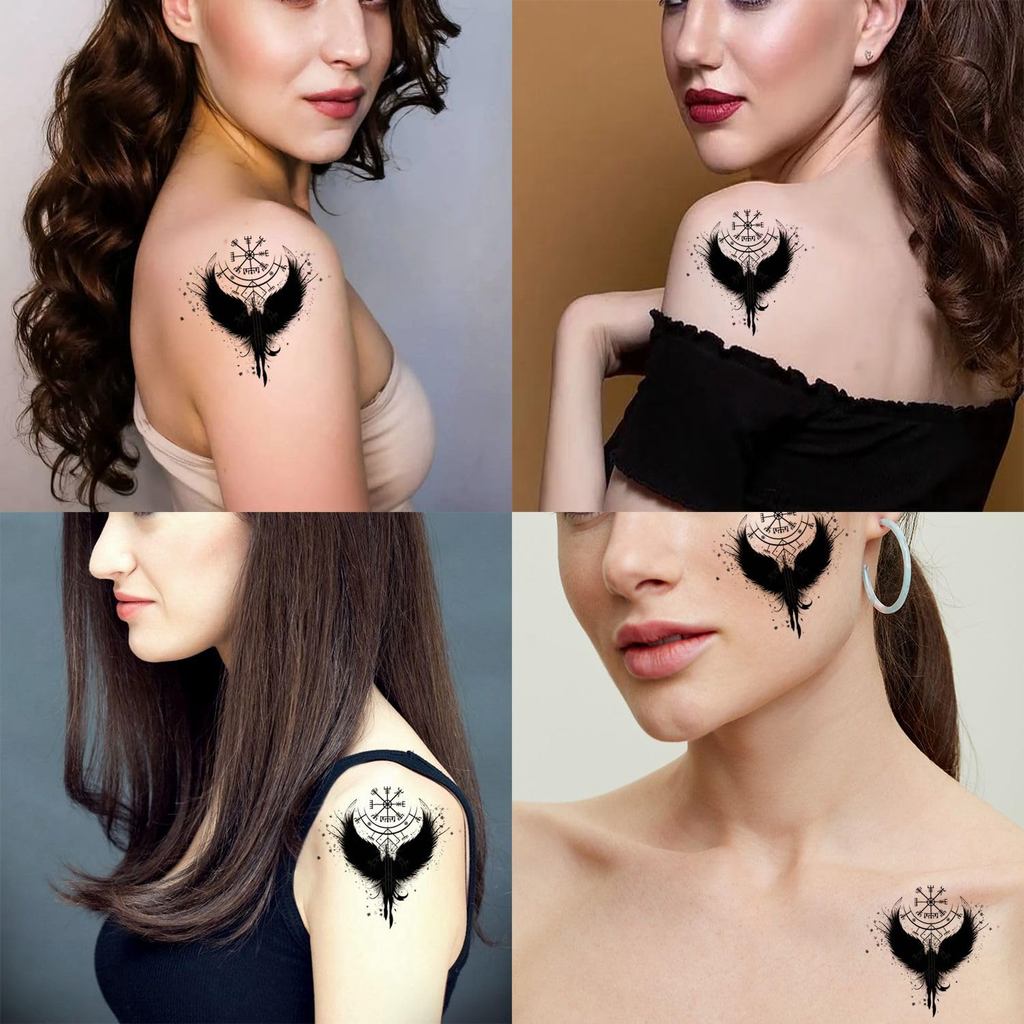 6 แผ่นชั่วคราว Tattoo Helm of Awe Viking สัญลักษณ์ไวกิ้งรอยสักปลอม Nose Wing Tattoos คอหน้าอกสําหรับ