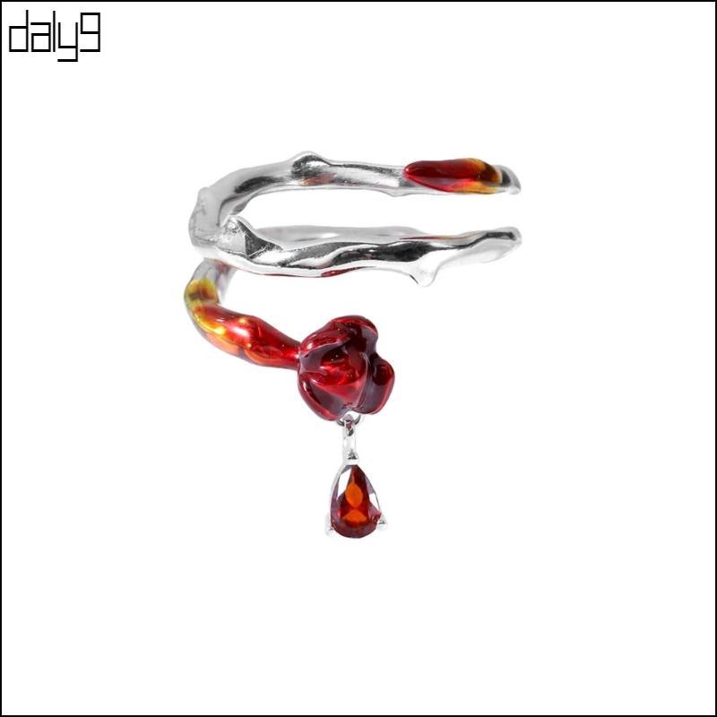 Dal Rose Flower Ring แฟชั่น Lady Finger Jewellery วันวาเลนไทน์ Y2K เครื่องประดับ