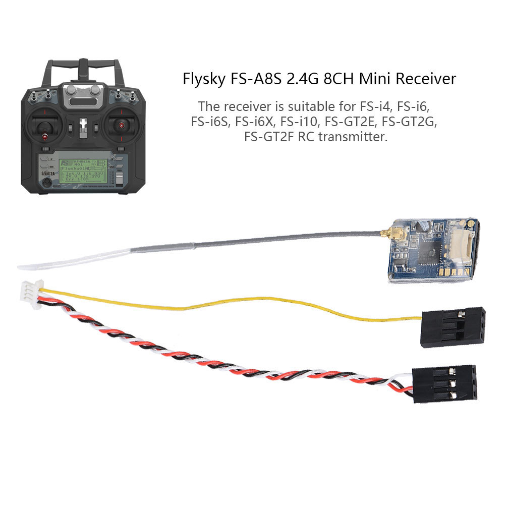 ตัวรับสัญญาณ RC FS-A8S 2.4G 8CH Mini w/PPM i-Bus SBUS เอาต์พุตสําหรับ FS-i4 FS-i6 FS-i6S