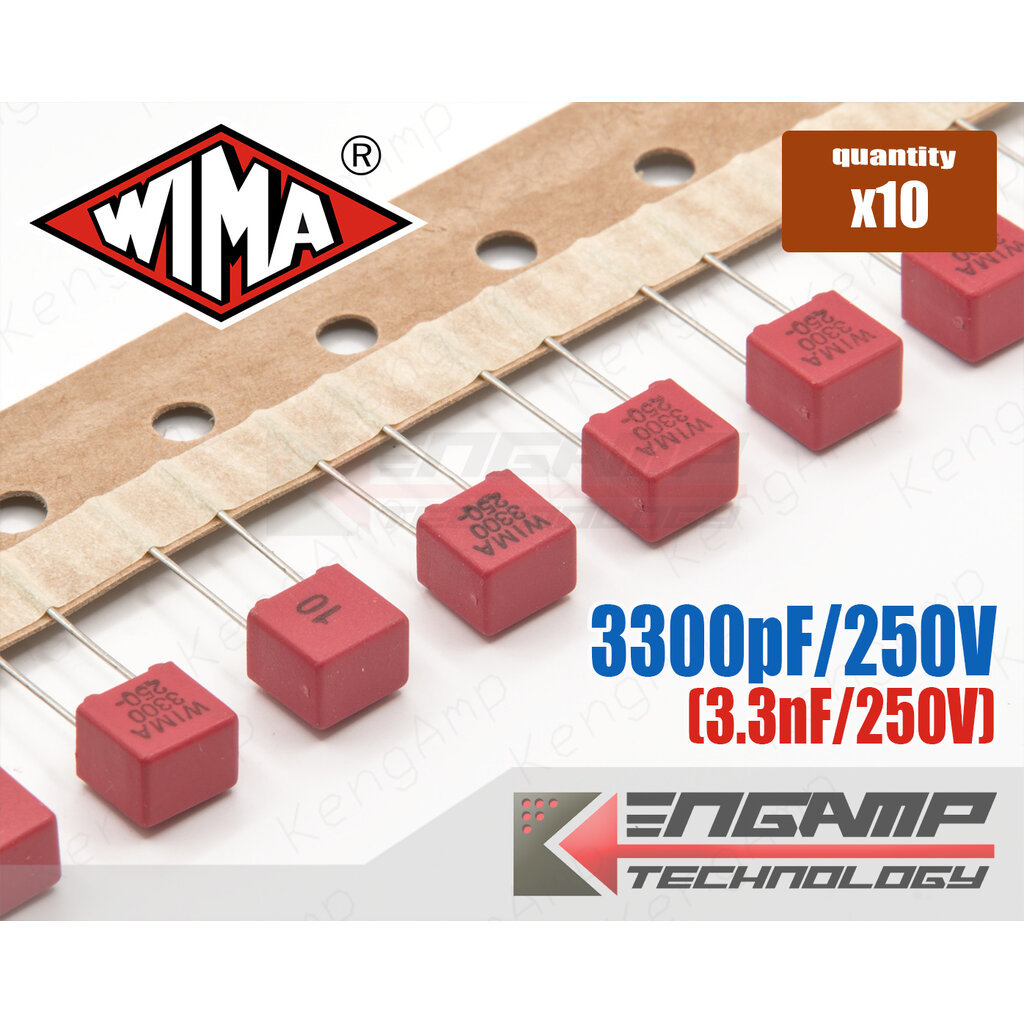 (10ตัว) [F-CAP] 3300pF/250V 3.3nF/250V 10% WIMA FKP2 5.4x7.2xH7mm P=5mm