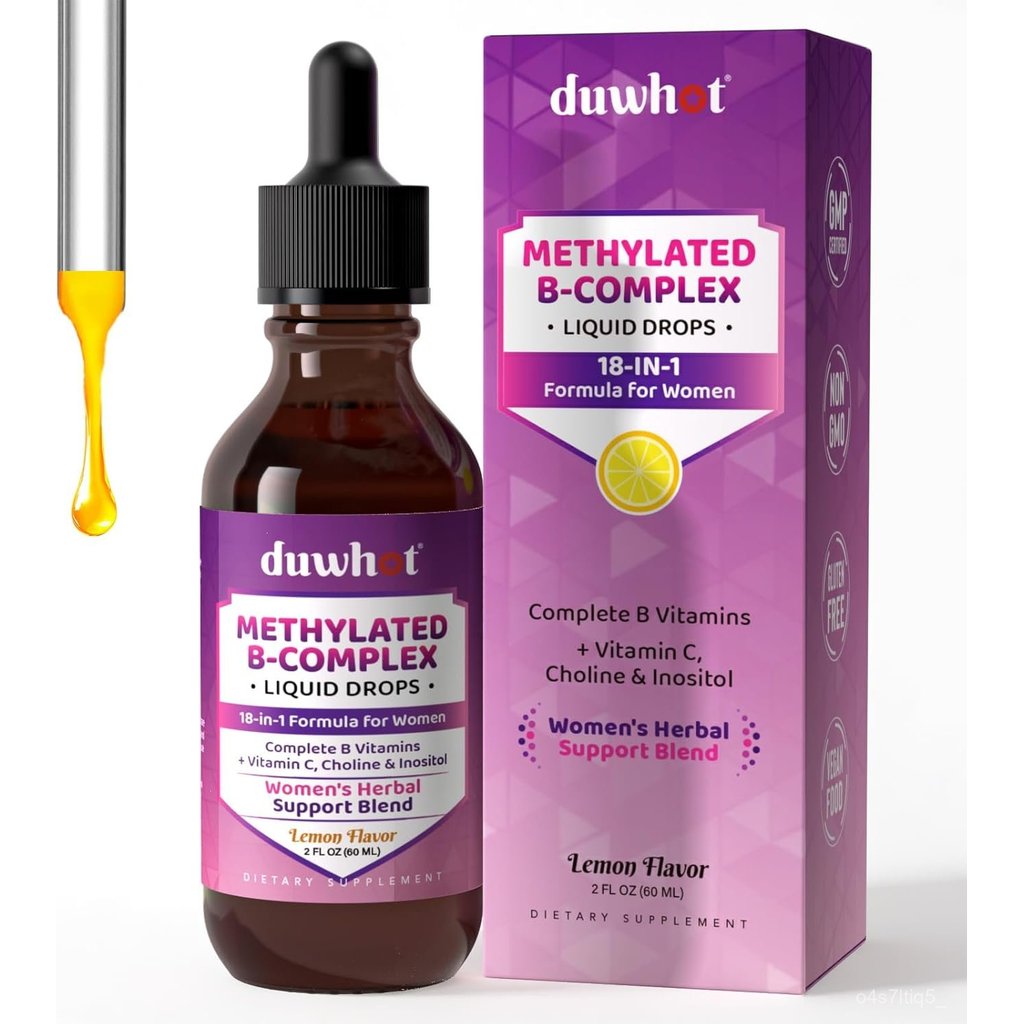 duwhot Women Methylated B-Complex Liquid Drops, Active B Vitamins B1 B2 B6 B9 (5-MTHF) & B12 1000 mc