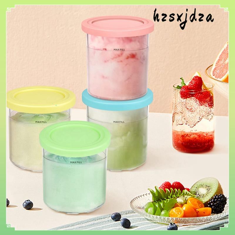 4PCS ไอศกรีม Pints และฝาปิดสําหรับ Creami NC301 NC300 NC299AMZ Series ภาชนะเก็บไอศกรีมอาหารตู้แช่แข็