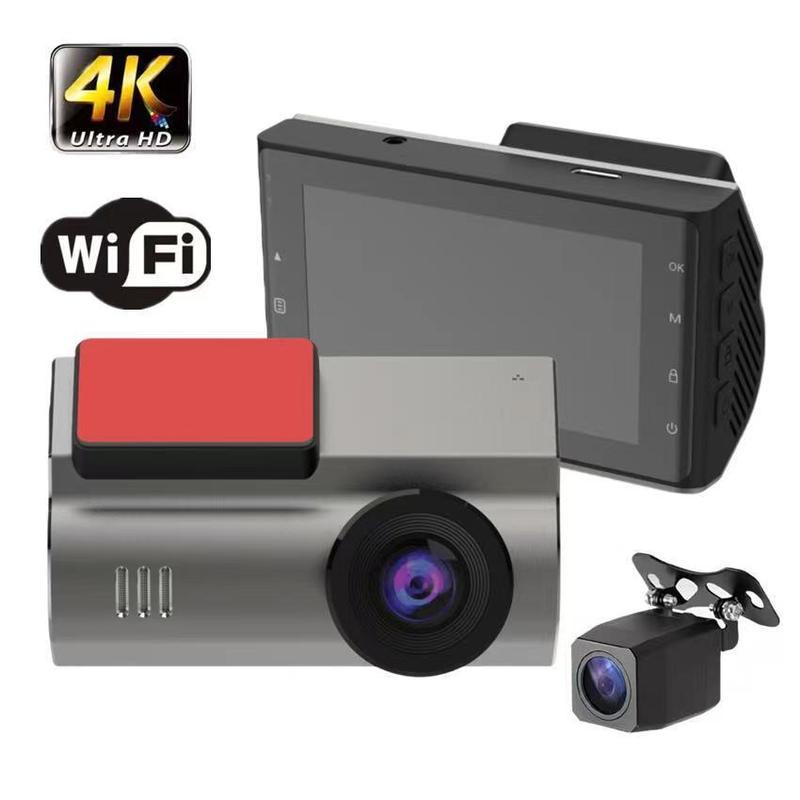 กล้องติดรถยนต์แบบคู่หน้า-หลัง ความละเอียด 4K HD พร้อม WiFi สำหรับถ่ายภาพมุมกว้างและกล้องถอยหลัง