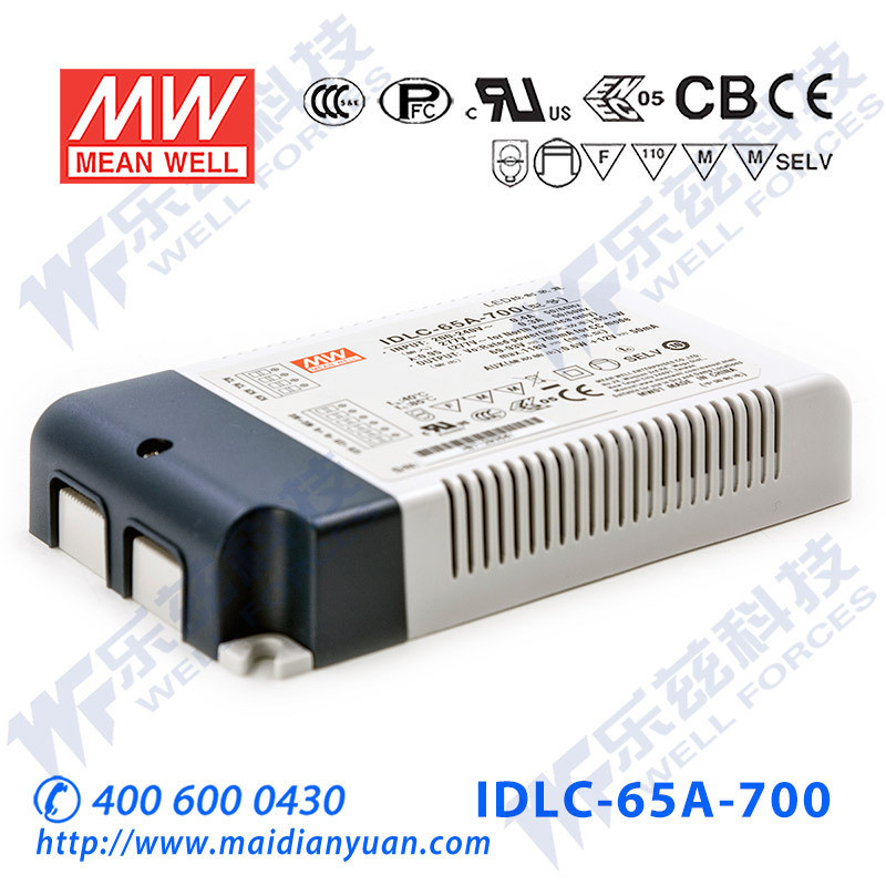 IDLC-65-1750DA 63W 27~36V1750mA เทคโนโลยีควบคุม DALI แหล่งจ่ายไฟสวิตชิ่ง LED ของ Meanwell