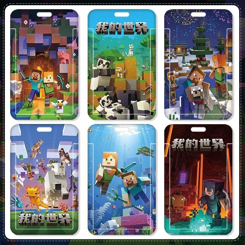 MC Minecraft Ins Version Custom Student School ID Card Holder ป้ายชื่อ Long Lanyard Card Cover