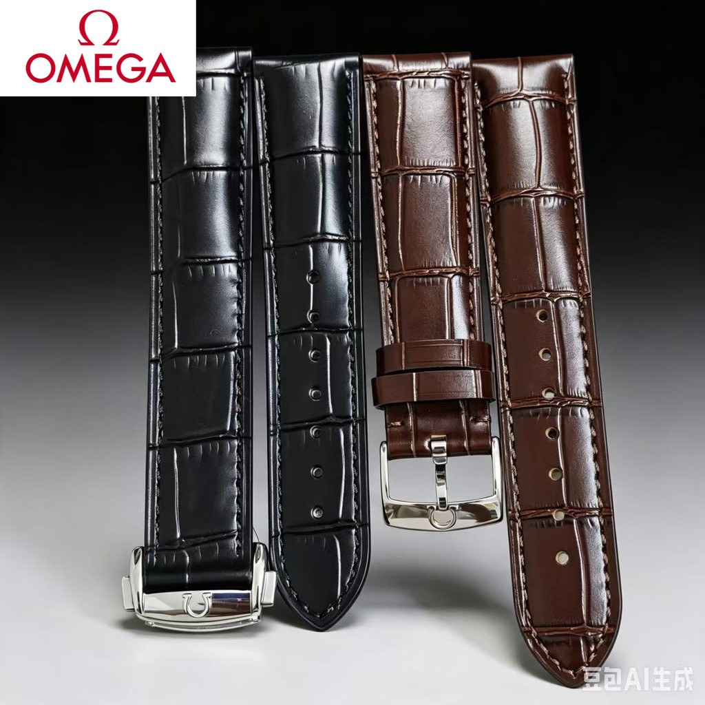 สายนาฬิกา OMEGA หนังแท้ - สายสํารองสําหรับ De Ville Speedmaster Seamaster Mens Omega Watches