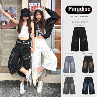 Paradise | XS-2XL | กางเกงคาโก้ 5 ส่วน ทรงคาร์โก้ ผ้ายีนส์ฟอก ดีไซน์เท่ Men - Women Unisex ใส่ได้ทั้ง ผู้ชาย และ ผู้หญิง