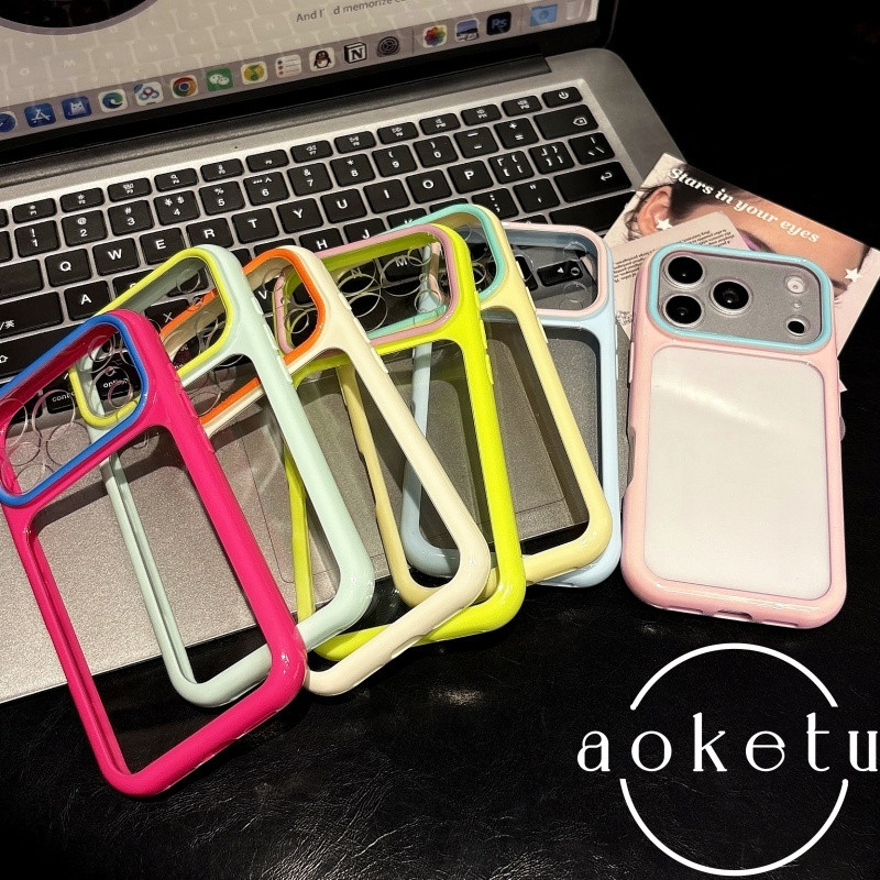 โดปามีน กรอบสีตัดกันอะคริลิคเคสโทรศัพท์โปร่งใสสูงเหมาะสําหรับ ไอโฟน 11 12 13 14 15 16 17 18 มือโปร สูงสุด รวมทุกอย่างฝาครอบซิลิโคนป้องกันการตก