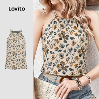 (New Arrival) Lovito เสื้อเบลาส์สไตล์โบโฮลายดอกไม้สําหรับวันหยุดพักผ่อน สไตล์ฤดูใบไม้ผลิ/ฤดูร้อนสําหรับผู้หญิง L196ED744