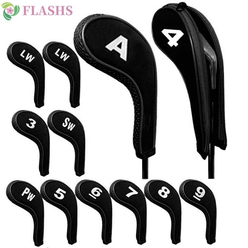 FLASHSYN Golf Iron Headcover 3-9,P,S,A Golf Putter 12 ชิ้นฝาครอบป้องกันอุปกรณ์การฝึกอบรมพัตเตอร์กอล์ฟอุปกรณ์เสริมจํานวนการออกแบบยาง Neoprene คอยาวกอล์ฟ Headcovers