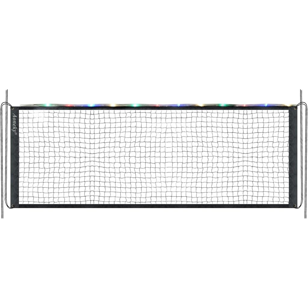 Aoneky 20ft LED Light Up Badminton Net, Glow in Dark ตาข่ายกีฬากลางแจ้ง 4 เชือก, แบบพกพาสําหรับ Back
