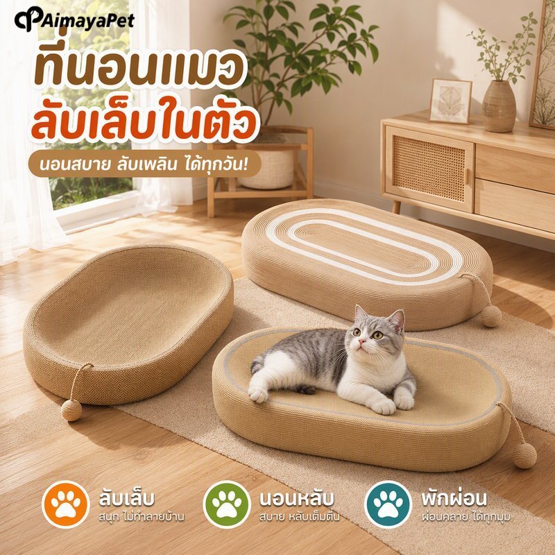 AimayaPet ที่ลับเล็บแมว กระดาษลูกฟูก ที่ฝนเล็บรูปอ่าง เป็นที่นอนน้องแมวไปในตัว พร้อมแคทนิป