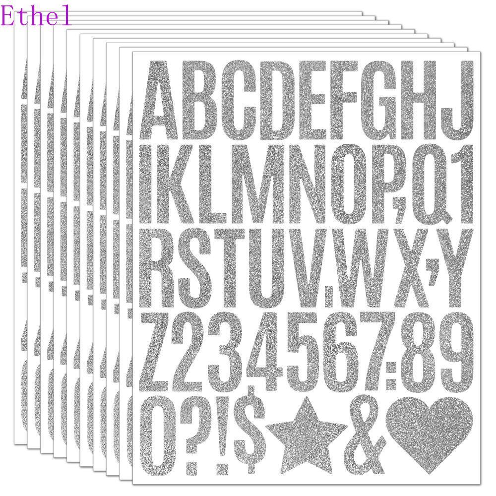 ETHEL 5 แผ่น Glitter Letter สติกเกอร์,ตัวอักษรภาษาอังกฤษ AZ 2/1.5 นิ้วตัวอักษร Big Letter สติกเกอร์,