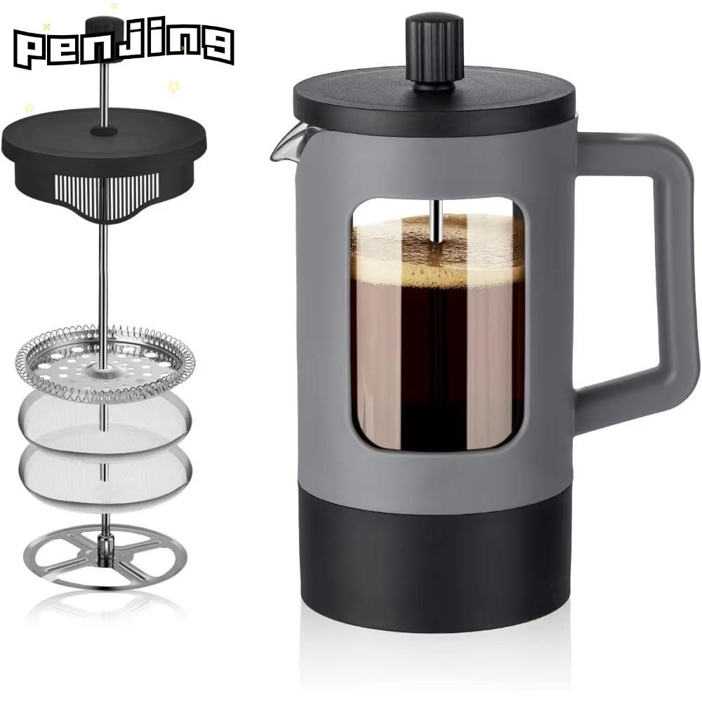 PENJING Tea Coffee Brewer, 600ml Anti-Rust French Press เครื่องชงกาแฟ, แก้ว Borosilicate แบบพกพาความ