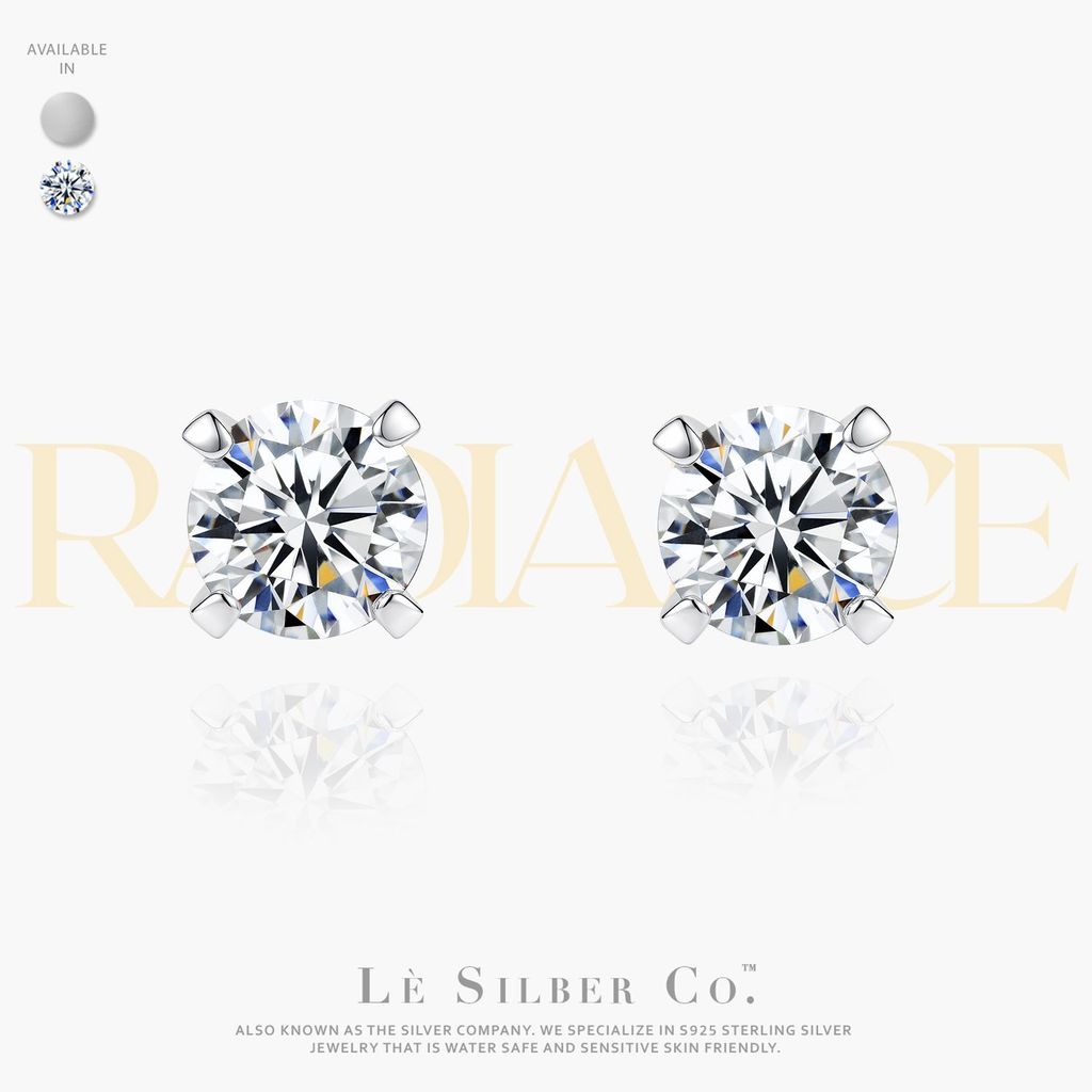 Lè Silber Co. ต่างหูเงินแท้ S925 รุ่น Radiance Solitaire Moissanite Earrings - 0.3 กะรัต / 0.5 กะรัต