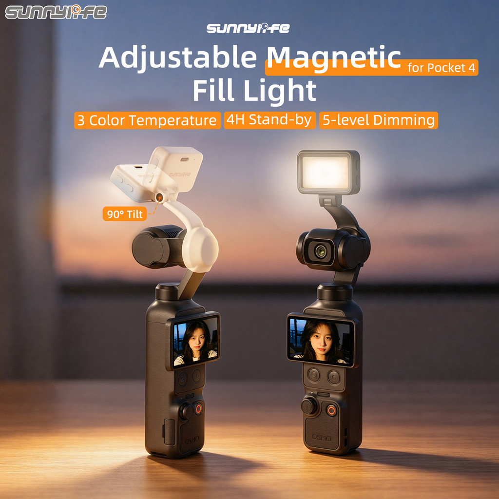 สําหรับ DJI Osmo Pocket 4 เติมแสงแม่เหล็กพับปรับสามสีแสงอ่อนเติมอุปกรณ์ถ่ายภาพ