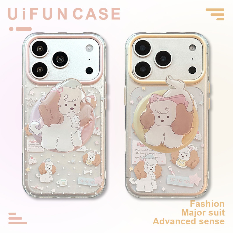 ลายจุดที่ละเอียดอ่อน Sticky Puppy Holder Stand เคสโทรศัพท์แม่เหล็กสําหรับ iPhone 13 14 15 16 17 Pro Max Non-Yellowing Shock Proof Soft TPU ฝาหลัง Shell