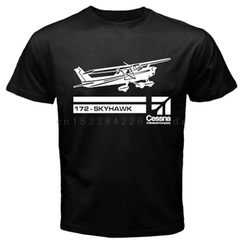 เสื้อยืดแขนสั้นผู้ชายลายเครื่องบิน Cessna Skyhawk 172 สำหรับฤดูร้อน