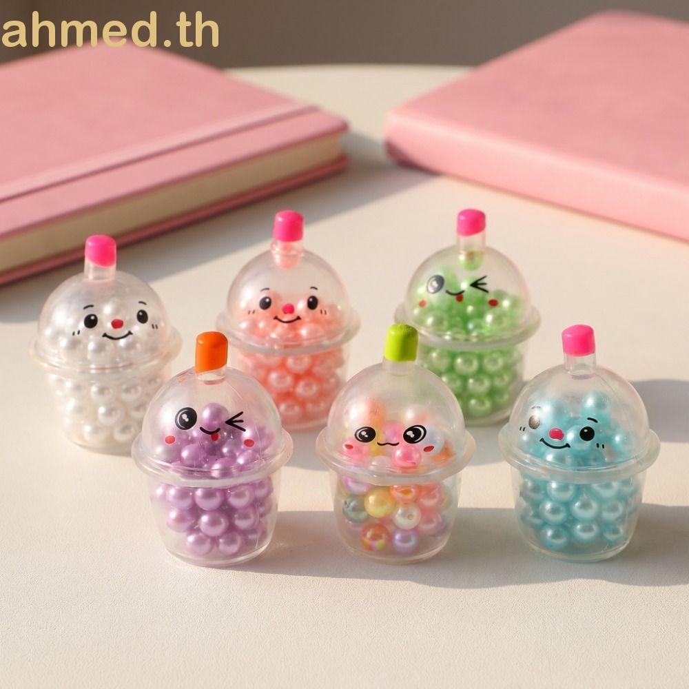 AHMED ถ้วยชานมมุกของเล่นบีบ, Creative Soft Pearl Milk Tea Cup Fidgets ของเล่น, ของขวัญช้าสะท้อน Hand