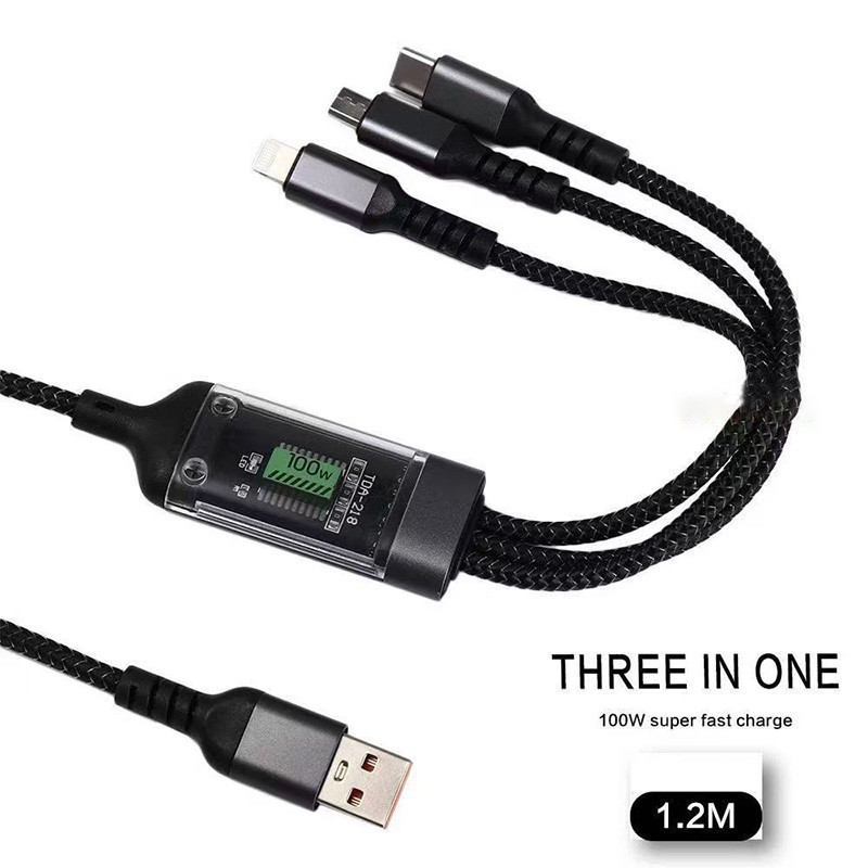 XX HOME สายชาร์จข้อมูลเร็ว 3-in-1 Micro USB Type-C 100W 6A