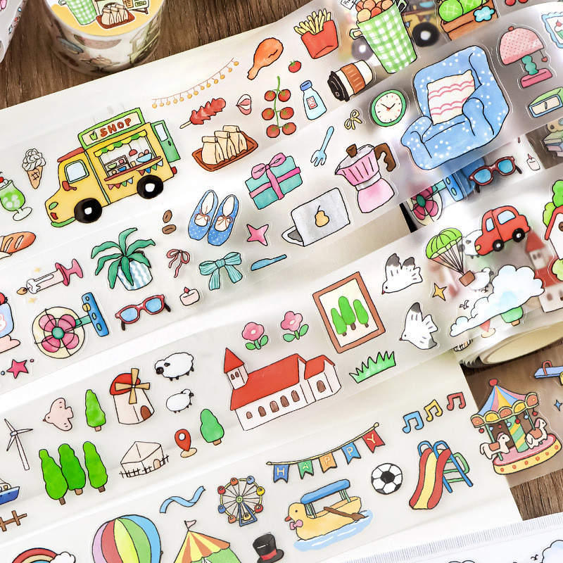ไดลี่|40 มม. * 3 เมตรสนุก Graffiti Matte PET เทป Happy Roaming โน้ตบุ๊ค DIY สติกเกอร์โน้ตบุ๊ค Collage วัสดุตกแต่ง