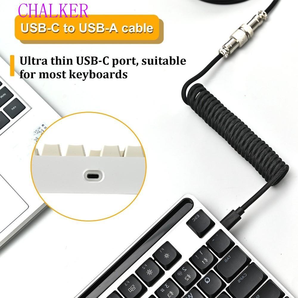 CHALKER คีย์บอร์ดแบบกลไก Type C สาย USB, ตัวเชื่อมต่อที่ถอดออกได้ม้วนออกแบบคีย์บอร์ดแบบกลไกม้วนสาย, พอร์ต USB a Aviation Connector คีย์บอร์ดเครื่องกลม้วนสายไฟ