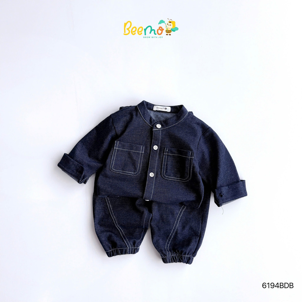 BEEMO Boys Set เสื้อยีนส์หนังปลาเทียมพร้อมคอปกยืดแขนยาว 6194BDB