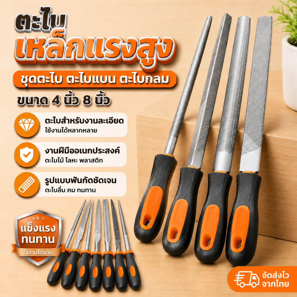 MUSCLE COW ตะไบแบนหยาบ 8 นิ้ว/ชุด 4 ชิ้น คมแรง แข็งแรง ทนทาน ขัดแต่งผิวโลหะและไม้ เรียบเนียน เหมาะงานช่างและงานDIY