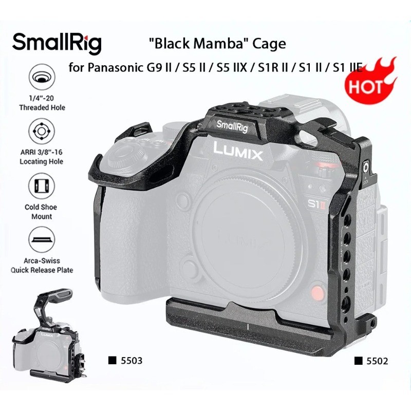 SmallRig 5502 กรง "Black Mamba" สําหรับ Panasonic G9 II / S5 II /S5 IIX/S1R II/S1 II/S1 IIE w แผ่นปล