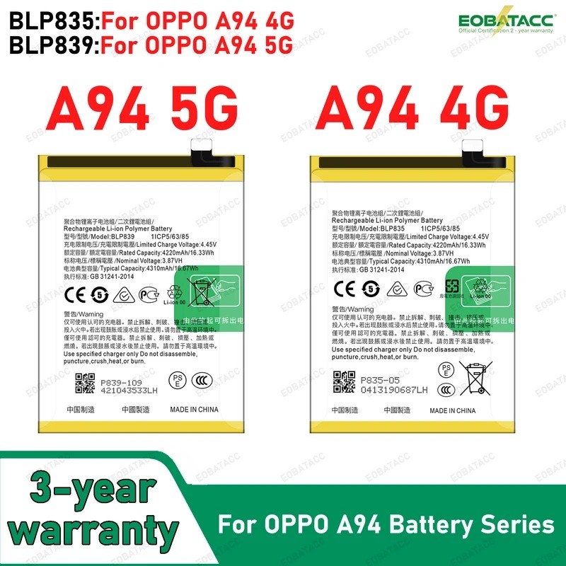 ใหม่ ETTABACC 100% ใหม่แบตเตอรี่ BLP835 BLP839 สําหรับ OPPO A94 4G /A94 5G แบตเตอรี่ + เครื่องมือฟรี