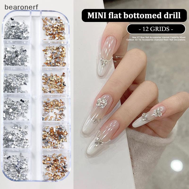 Bearonerf] 12 กริด/กล่องเล็บ Multi Shape แบน Ba คริสตัล Rhinestone พราว Strass เล็บเคล็ดลับ 3d ตกแต่งใหม่