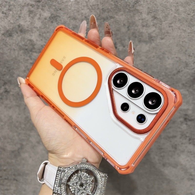 SAMSUNG หรูหราGradient Gasbagแม่เหล็กโปร่งใสเคสโทรศัพท์สําหรับSamsung Galaxy S25 S24 S23 S26 Ultra A36 A57 A56 Plus FEฝาครอบรองรับไร้สายชาร์จปลอกกันกระแทก