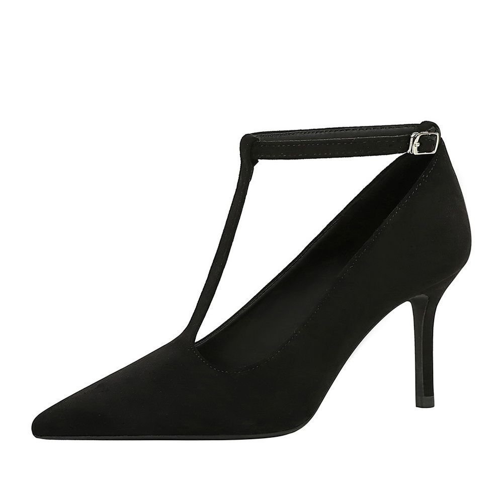 ขายร้อน 3639-A สไตล์ฝรั่งเศส Stiletto รองเท้าส้นสูงชี้ Toe ปากตื้น Suede แบนสายคล้องคอ Ultra-ส้นสูง 